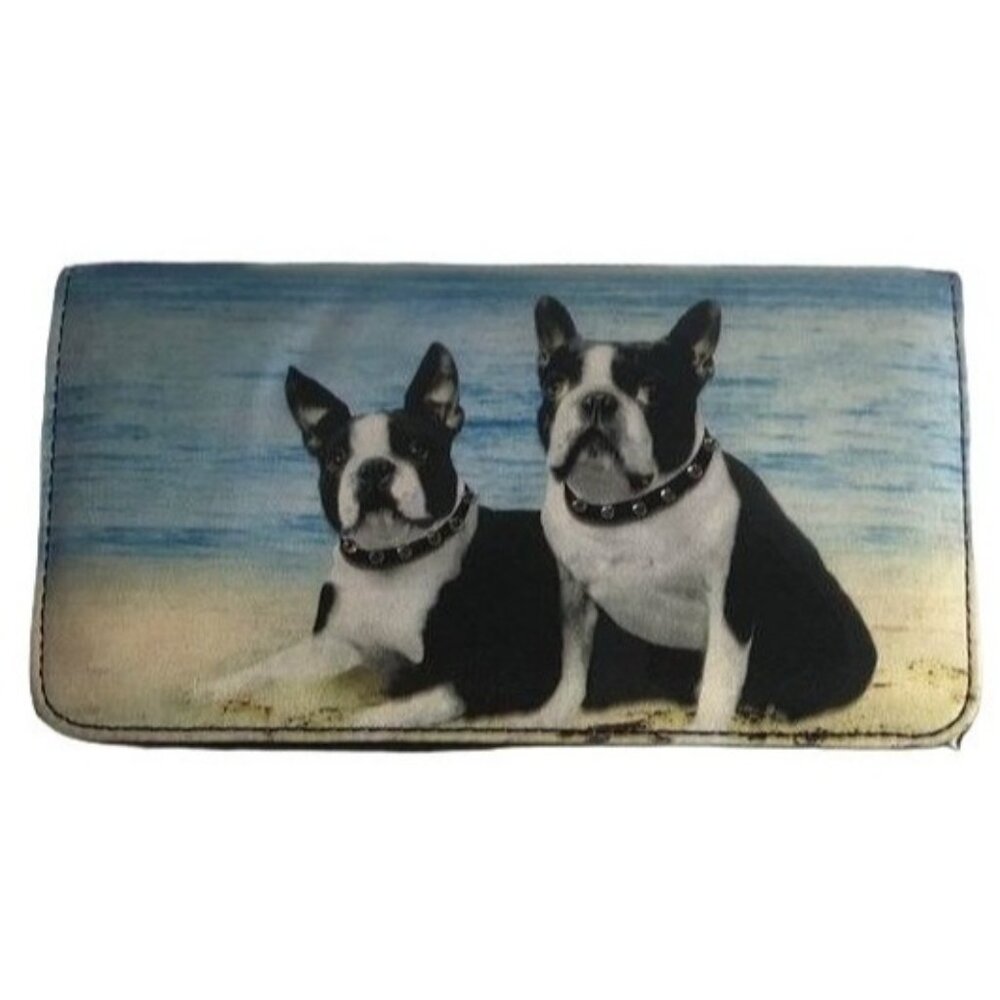 Dog black embellished snap wallet black blue women's separate check book READ
